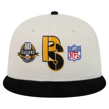 Pittsburgh Steelers New Era Corduroy 59FIFTY Fitted Hat - Cream/Black for sale