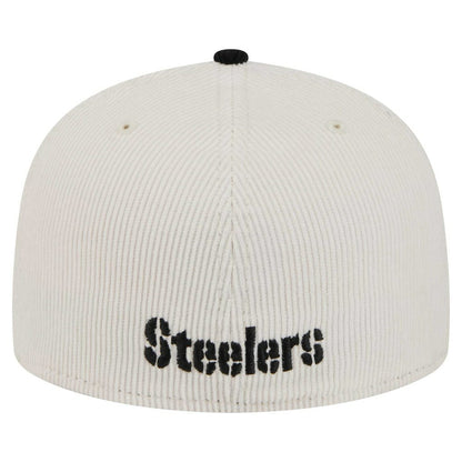 Pittsburgh Steelers New Era Corduroy 59FIFTY Fitted Hat - Cream/Black for sale