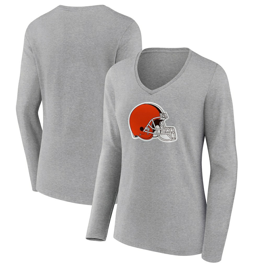 Cleveland Browns Women's Primary Logo Long Sleeve V-Neck T-Shirt - Gray discount