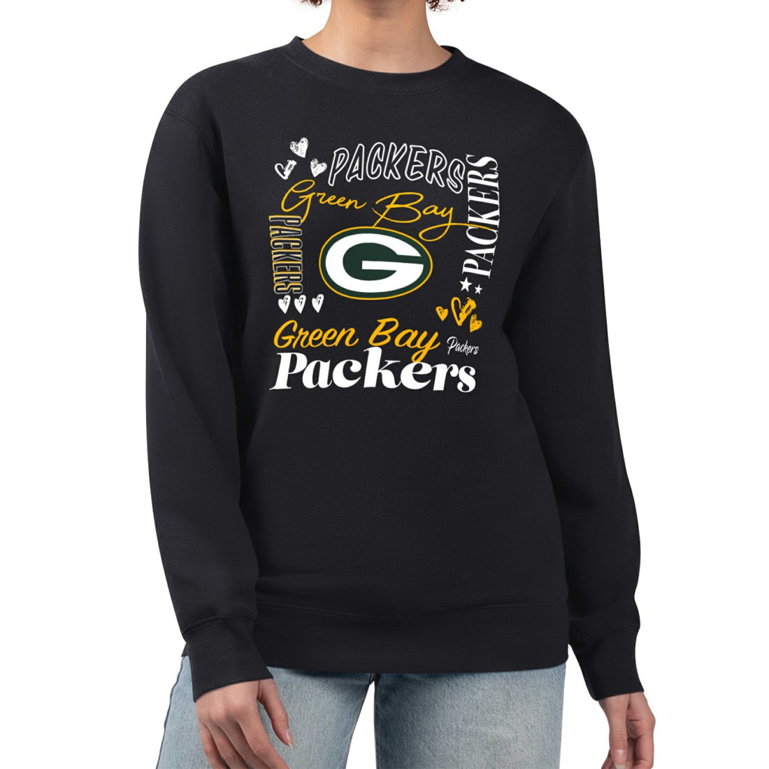 Green Bay Packers G-III 4Her by Carl Banks Women's Collage Graphic Fleece Pullover Sweatshirt - Black for sale
