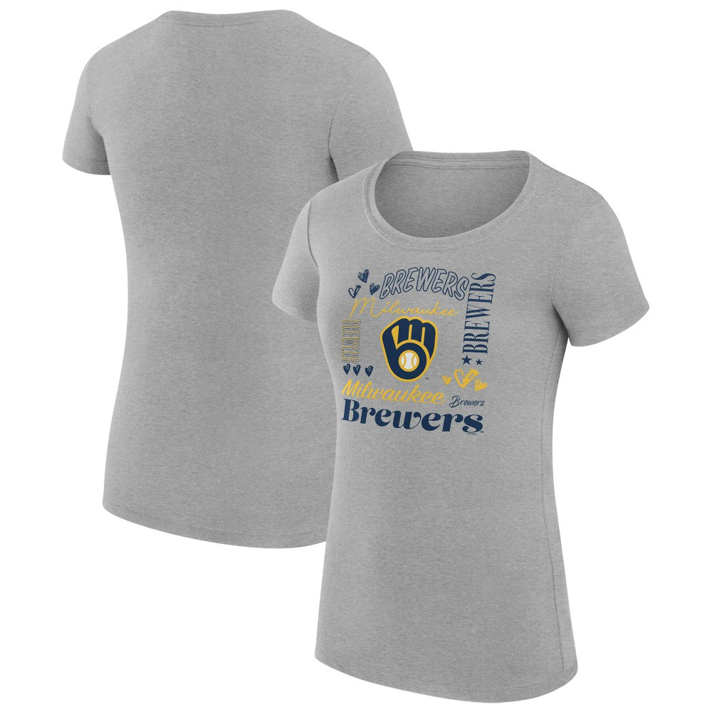 Milwaukee Brewers G-III 4Her by Carl Banks Women's Super-Slim Fit Lightweight Collage Team Graphic Crew Neck T-Shirt - Heather Gray