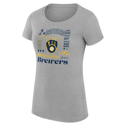 Milwaukee Brewers G-III 4Her by Carl Banks Women's Super-Slim Fit Lightweight Collage Team Graphic Crew Neck T-Shirt - Heather Gray