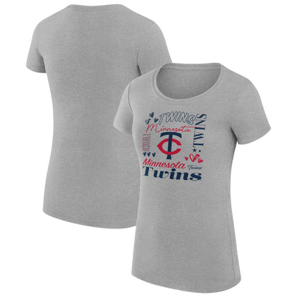 Minnesota Twins G-III 4Her by Carl Banks Women's Super-Slim Fit Lightweight Collage Team Graphic Crew Neck T-Shirt - Heather Gray