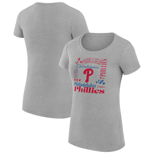 Philadelphia Phillies G-III 4Her by Carl Banks Women's Super-Slim Fit Lightweight Collage Team Graphic Crew Neck T-Shirt - Heather Gray
