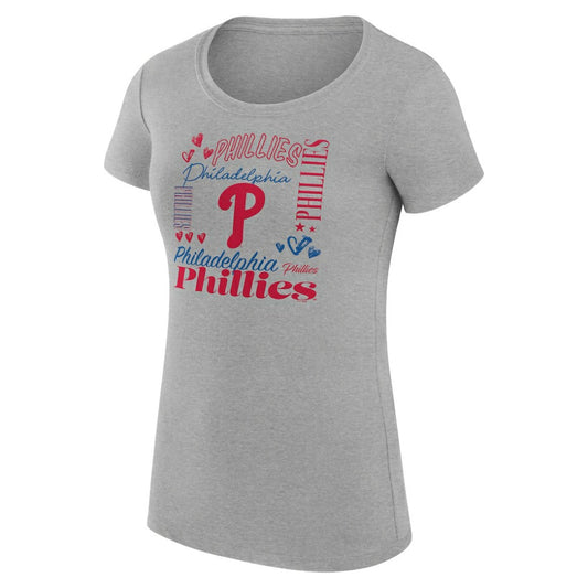 Philadelphia Phillies G-III 4Her by Carl Banks Women's Super-Slim Fit Lightweight Collage Team Graphic Crew Neck T-Shirt - Heather Gray