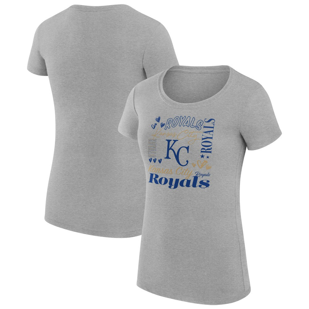 Kansas City Royals G-III 4Her by Carl Banks Women's Super-Slim Fit Lightweight Collage Team Graphic Crew Neck T-Shirt - Heather Gray