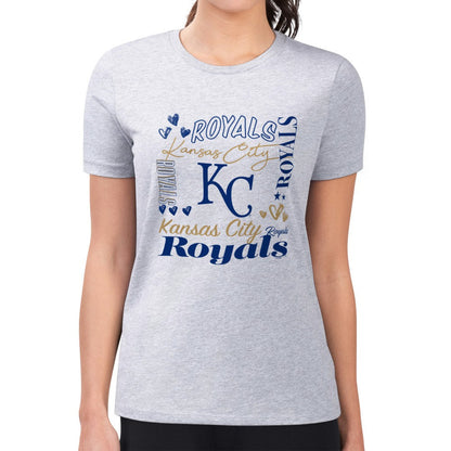 Kansas City Royals G-III 4Her by Carl Banks Women's Super-Slim Fit Lightweight Collage Team Graphic Crew Neck T-Shirt - Heather Gray