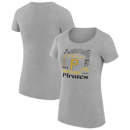 Pittsburgh Pirates G-III 4Her by Carl Banks Women's Super-Slim Fit Lightweight Collage Team Graphic Crew Neck T-Shirt - Heather Gray