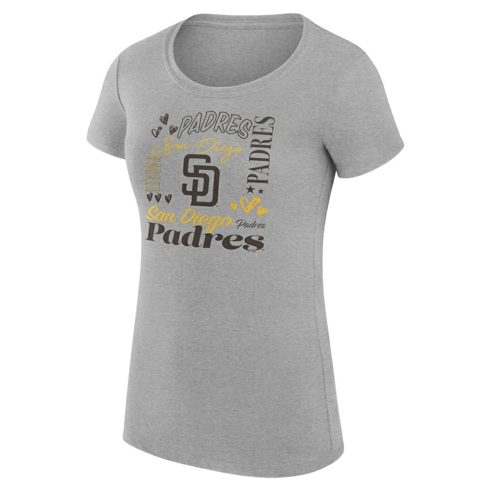 San Diego Padres G-III 4Her by Carl Banks Women's Super-Slim Fit Lightweight Collage Team Graphic Crew Neck T-Shirt - Heather Gray
