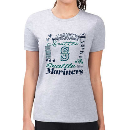 Seattle Mariners G-III 4Her by Carl Banks Women's Super-Slim Fit Lightweight Collage Team Graphic Crew Neck T-Shirt - Heather Gray