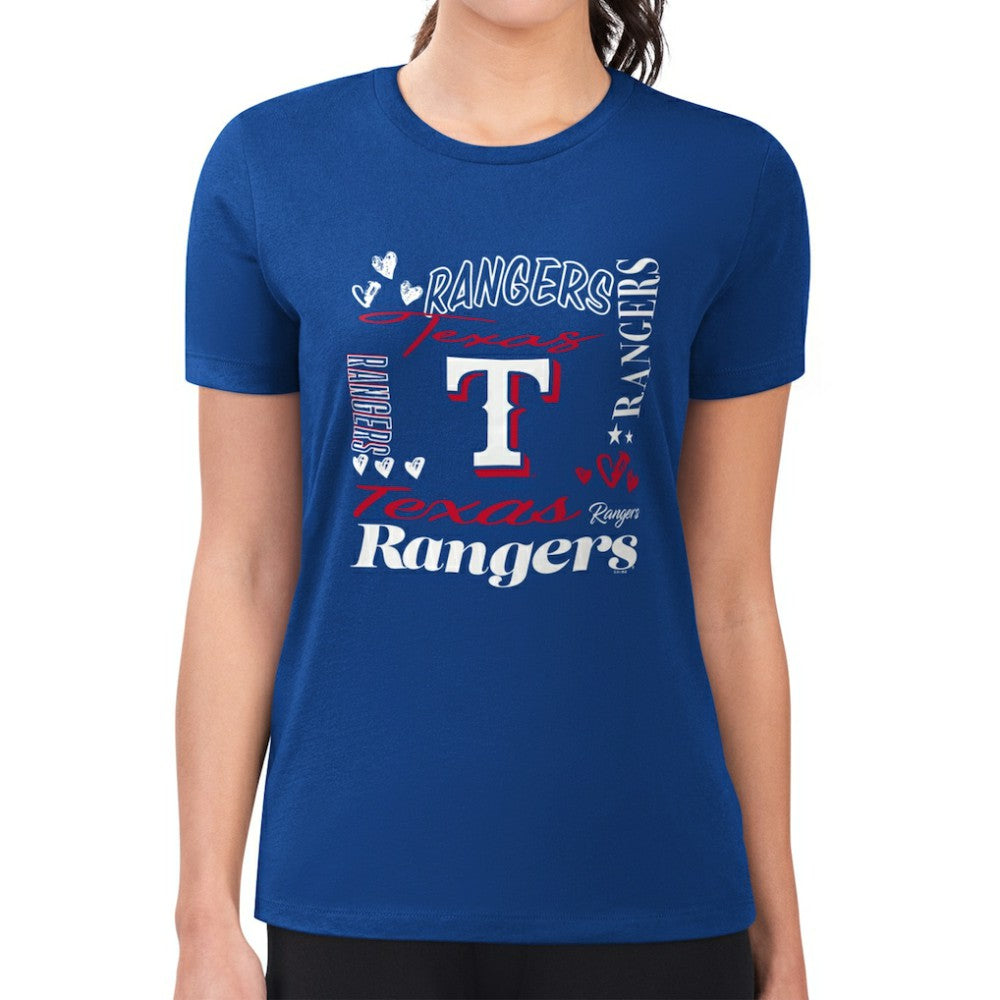 Texas Rangers G-III 4Her by Carl Banks Women's Super-Slim Fit Lightweight Collage Team Graphic Crew Neck T-Shirt - Royal
