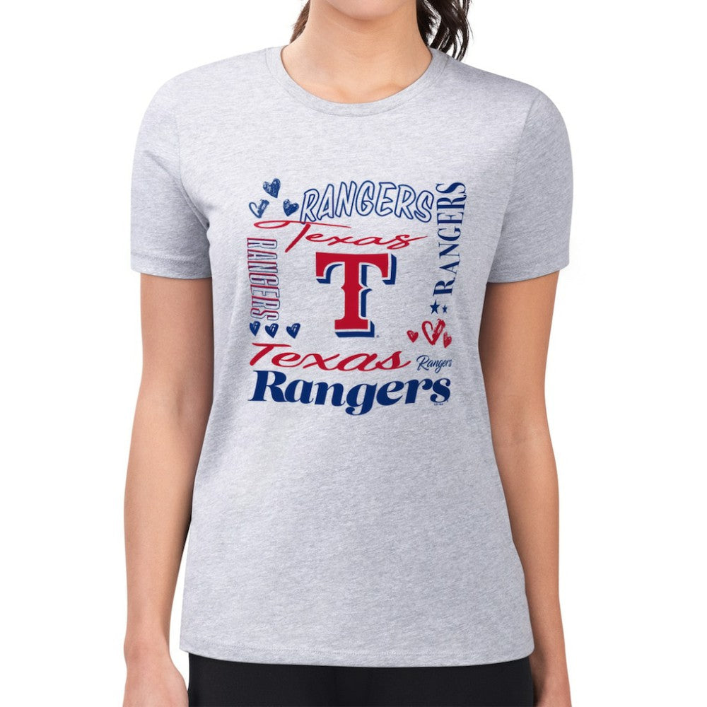 Texas Rangers G-III 4Her by Carl Banks Women's Super-Slim Fit Lightweight Collage Team Graphic Crew Neck T-Shirt - Heather Gray