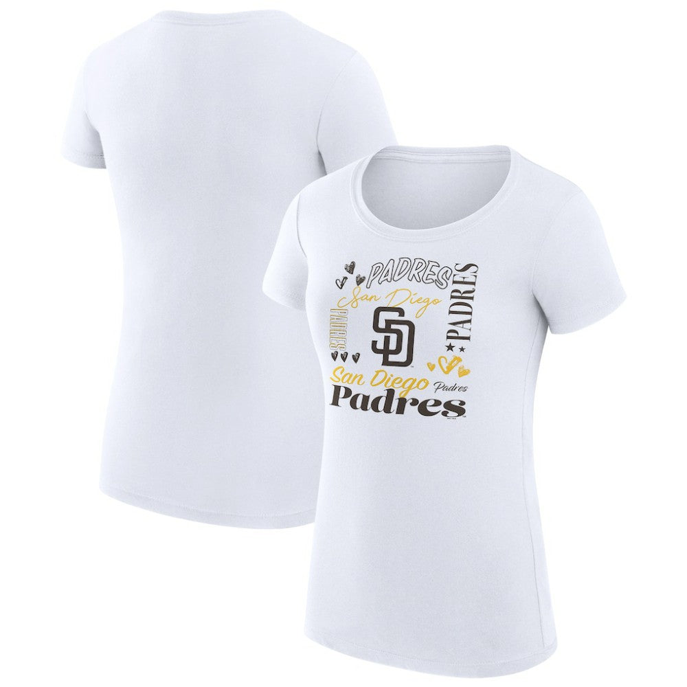 San Diego Padres G-III 4Her by Carl Banks Women's Super-Slim Fit Lightweight Collage Team Graphic Crew Neck T-Shirt - White
