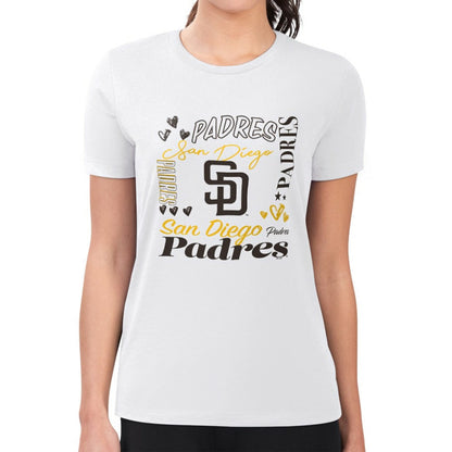 San Diego Padres G-III 4Her by Carl Banks Women's Super-Slim Fit Lightweight Collage Team Graphic Crew Neck T-Shirt - White
