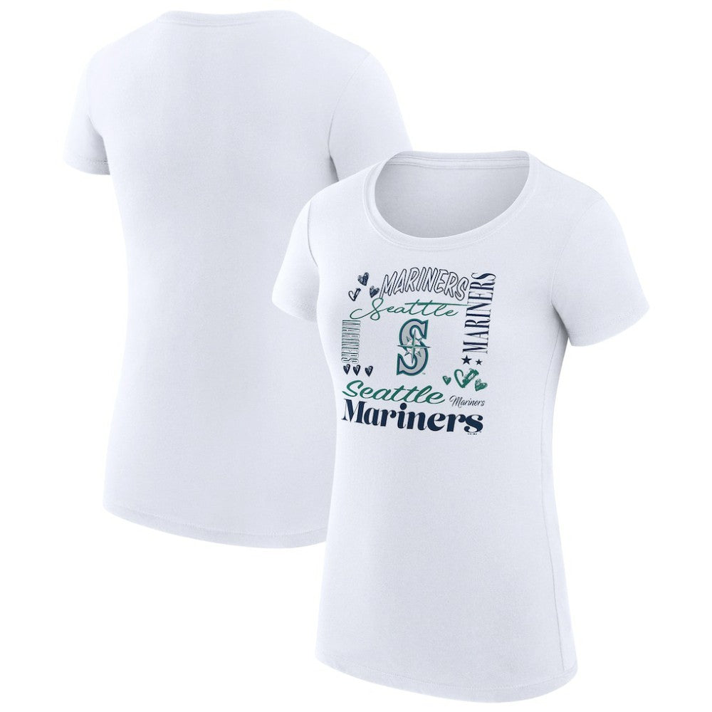 Seattle Mariners G-III 4Her by Carl Banks Women's Super-Slim Fit Lightweight Collage Team Graphic Crew Neck T-Shirt - White