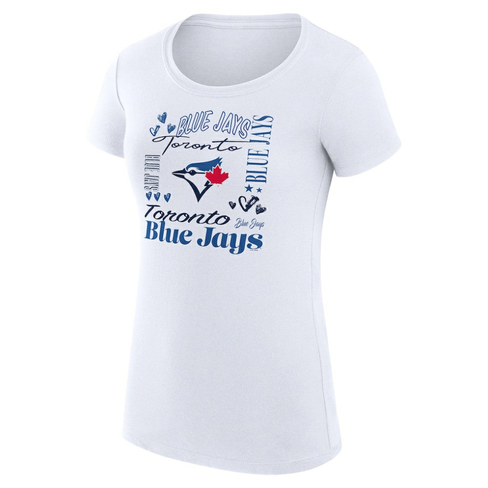 Toronto Blue Jays G-III 4Her by Carl Banks Women's Super-Slim Fit Lightweight Collage Team Graphic Crew Neck T-Shirt - White