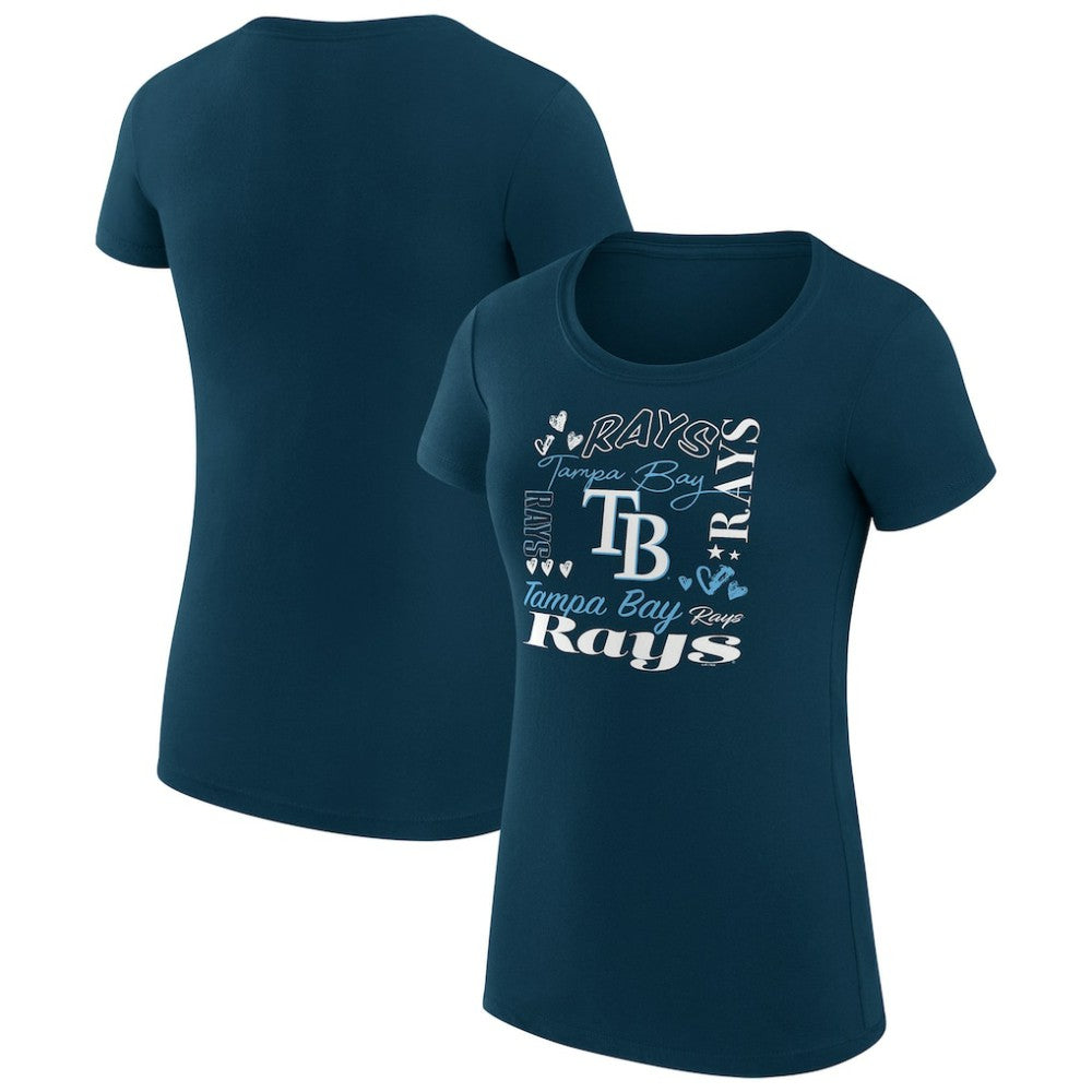 Tampa Bay Rays G-III 4Her by Carl Banks Women's Super-Slim Fit Lightweight Collage Team Graphic Crew Neck T-Shirt - Navy