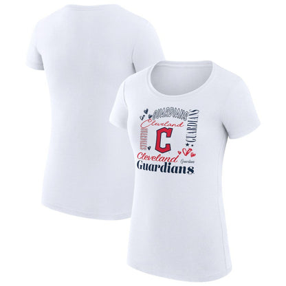 Cleveland Guardians G-III 4Her by Carl Banks Women's Super-Slim Fit Lightweight Collage Team Graphic Crew Neck T-Shirt - White