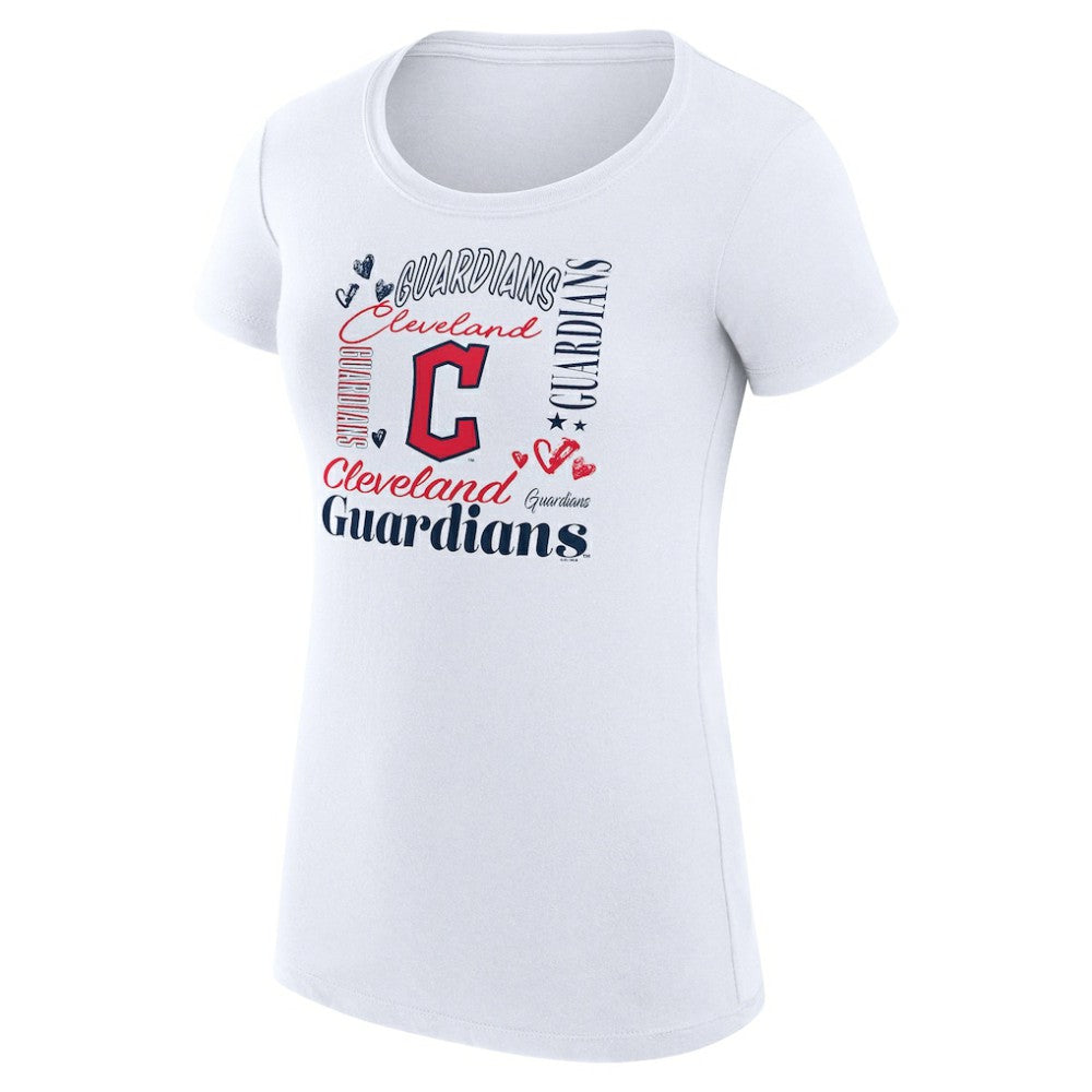 Cleveland Guardians G-III 4Her by Carl Banks Women's Super-Slim Fit Lightweight Collage Team Graphic Crew Neck T-Shirt - White