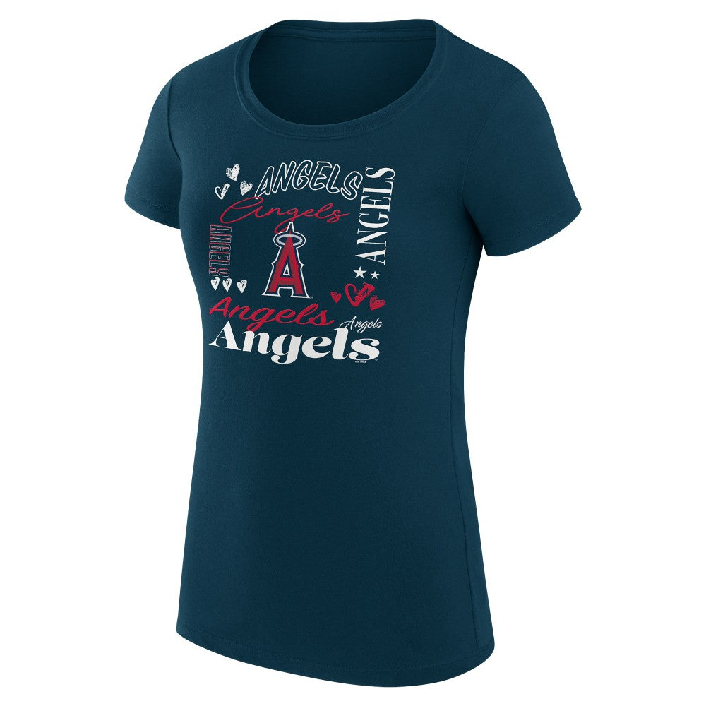 Los Angeles Angels G-III 4Her by Carl Banks Women's Super-Slim Fit Lightweight Collage Team Graphic Crew Neck T-Shirt - Navy