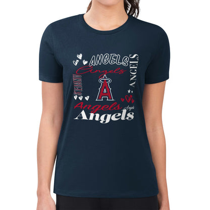 Los Angeles Angels G-III 4Her by Carl Banks Women's Super-Slim Fit Lightweight Collage Team Graphic Crew Neck T-Shirt - Navy