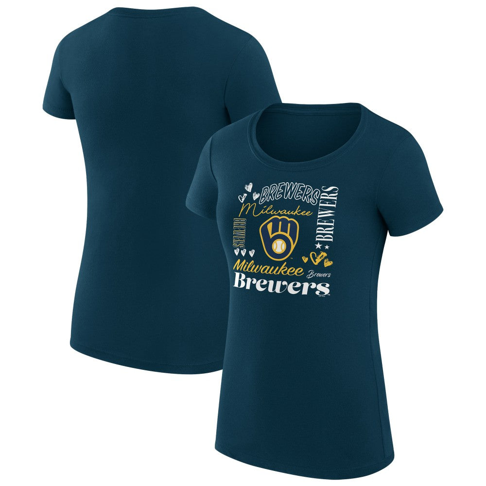 Milwaukee Brewers G-III 4Her by Carl Banks Women's Super-Slim Fit Lightweight Collage Team Graphic Crew Neck T-Shirt - Navy