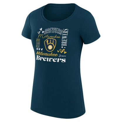 Milwaukee Brewers G-III 4Her by Carl Banks Women's Super-Slim Fit Lightweight Collage Team Graphic Crew Neck T-Shirt - Navy