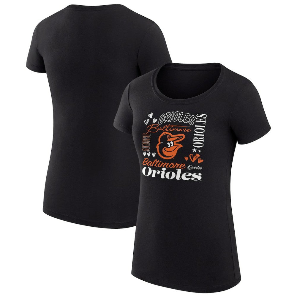 Baltimore Orioles G-III 4Her by Carl Banks Women's Super-Slim Fit Lightweight Collage Team Graphic Crew Neck T-Shirt - Black