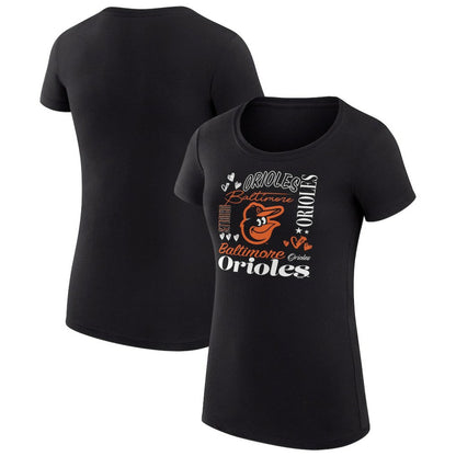 Baltimore Orioles G-III 4Her by Carl Banks Women's Super-Slim Fit Lightweight Collage Team Graphic Crew Neck T-Shirt - Black