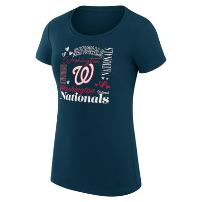 Washington Nationals G-III 4Her by Carl Banks Women's Super-Slim Fit Lightweight Collage Team Graphic Crew Neck T-Shirt - Navy