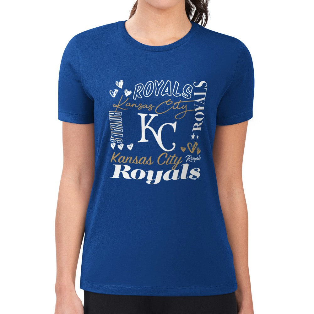 Kansas City Royals G-III 4Her by Carl Banks Women's Super-Slim Fit Lightweight Collage Team Graphic Crew Neck T-Shirt - Royal