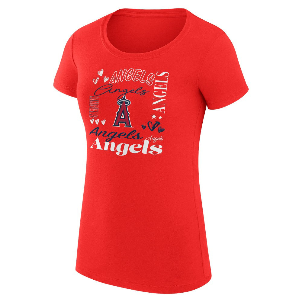 Los Angeles Angels G-III 4Her by Carl Banks Women's Super-Slim Fit Lightweight Collage Team Graphic Crew Neck T-Shirt - Red