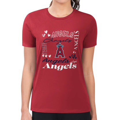 Los Angeles Angels G-III 4Her by Carl Banks Women's Super-Slim Fit Lightweight Collage Team Graphic Crew Neck T-Shirt - Red