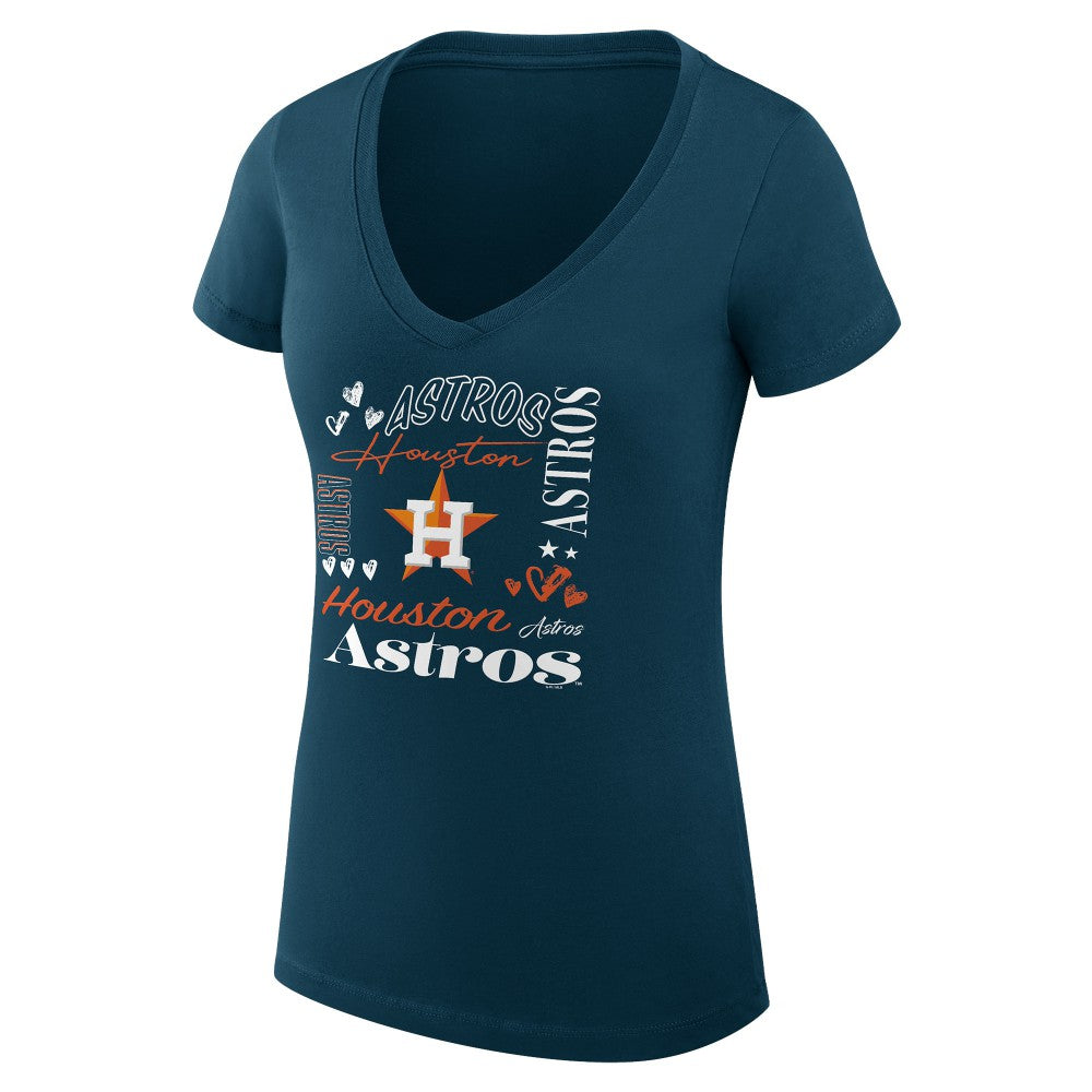 Houston Astros G-III 4Her by Carl Banks Women's Super-Slim Fit Lightweight Collage Team Graphic V-Neck T-Shirt - Navy