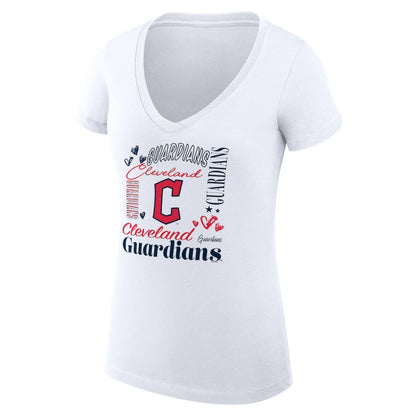 Cleveland Guardians G-III 4Her by Carl Banks Women's Super-Slim Fit Lightweight Collage Team Graphic V-Neck T-Shirt - White