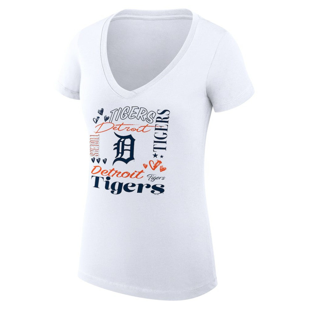 Detroit Tigers G-III 4Her by Carl Banks Women's Super-Slim Fit Lightweight Collage Team Graphic V-Neck T-Shirt - White