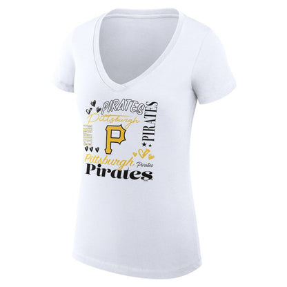 Pittsburgh Pirates G-III 4Her by Carl Banks Women's Super-Slim Fit Lightweight Collage Team Graphic V-Neck T-Shirt - White