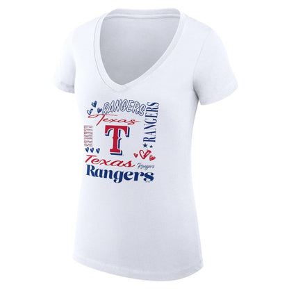Texas Rangers G-III 4Her by Carl Banks Women's Super-Slim Fit Lightweight Collage Team Graphic V-Neck T-Shirt - White