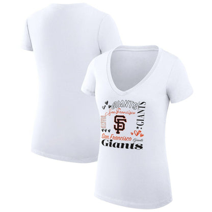 San Francisco Giants G-III 4Her by Carl Banks Women's Super-Slim Fit Lightweight Collage Team Graphic V-Neck T-Shirt - White