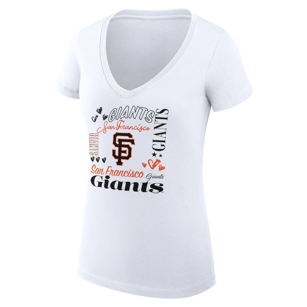 San Francisco Giants G-III 4Her by Carl Banks Women's Super-Slim Fit Lightweight Collage Team Graphic V-Neck T-Shirt - White