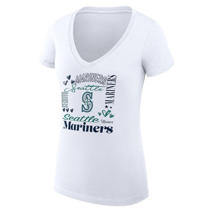 Seattle Mariners G-III 4Her by Carl Banks Women's Super-Slim Fit Lightweight Collage Team Graphic V-Neck T-Shirt - White