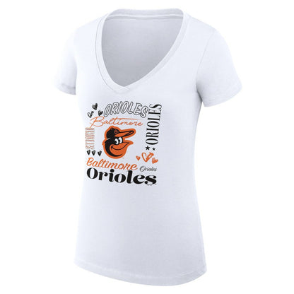 Baltimore Orioles G-III 4Her by Carl Banks Women's Super-Slim Fit Lightweight Collage Team Graphic V-Neck T-Shirt - White