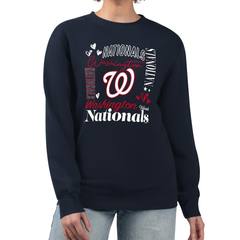 Washington Nationals G-III 4Her by Carl Banks Women's Collage Team Graphic Fleece Pullover Hoodie - Navy