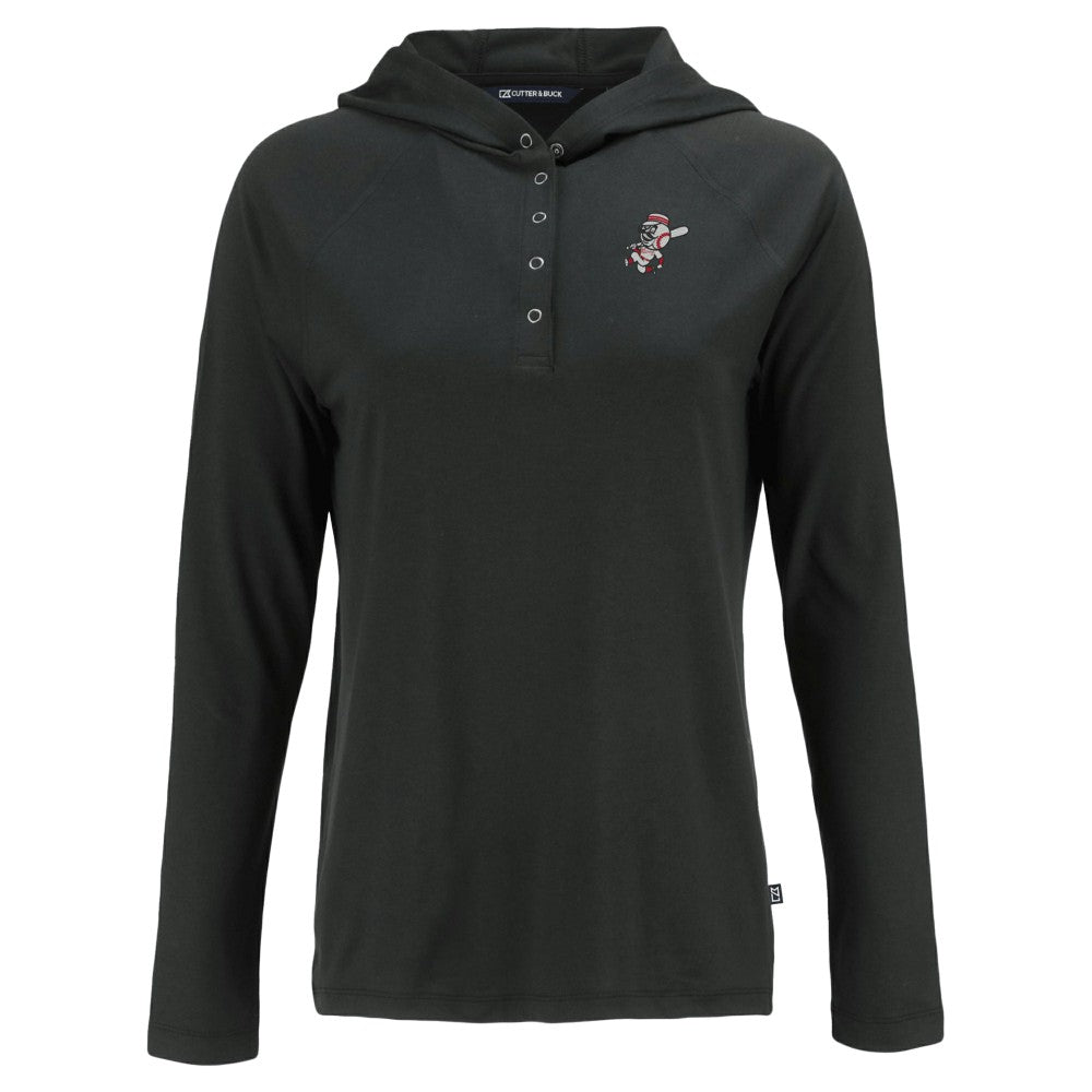 Cincinnati Reds Cutter & Buck Women's Cooperstown Collection Coastline Epic Comfort Eco Recycled Hoodie Raglan Long Sleeve T-Shirt - Black