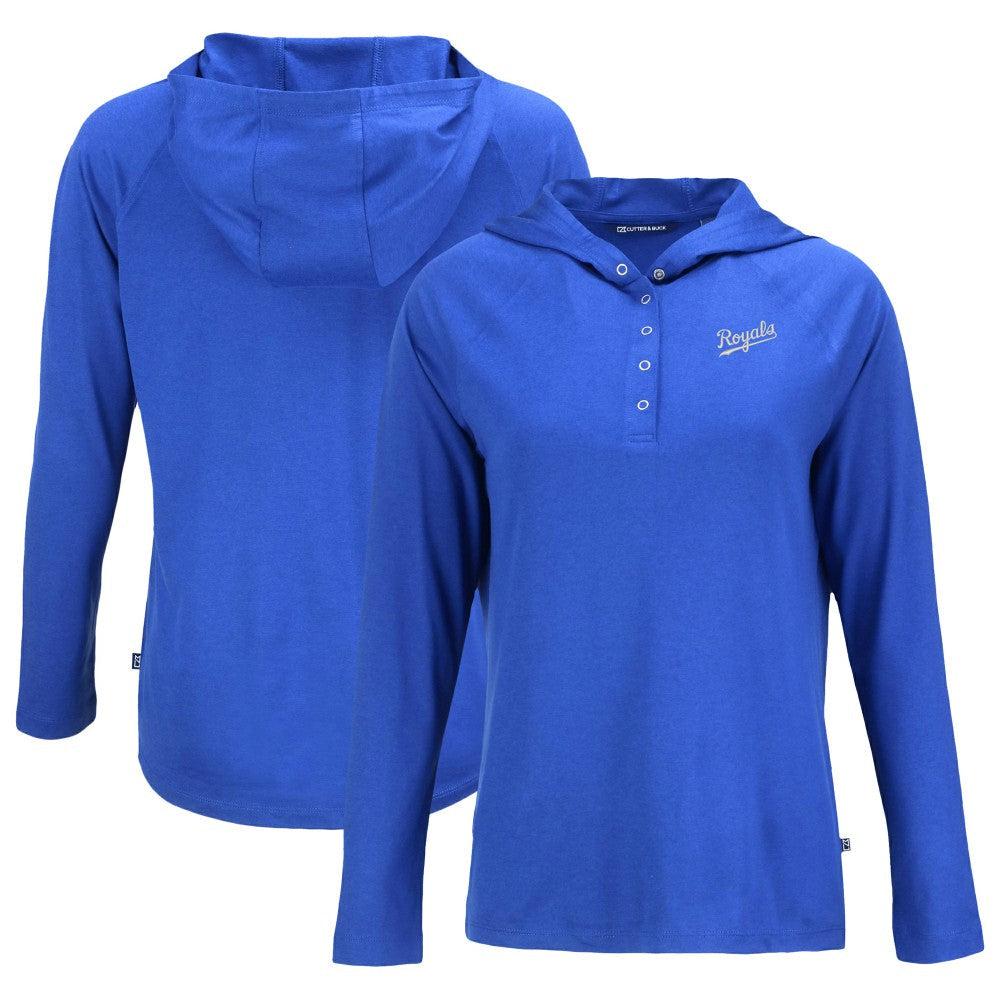 Kansas City Royals Cutter & Buck Women's Cooperstown Collection Coastline Epic Comfort Eco Recycled Hoodie Raglan Long Sleeve T-Shirt - Royal