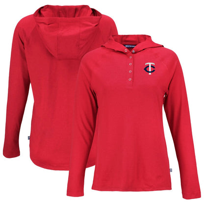 Minnesota Twins Cutter & Buck Women's  Coastline Epic Comfort Eco Recycled Hoodie Raglan Long Sleeve T-Shirt - Red