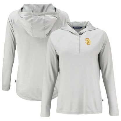 San Diego Padres Cutter & Buck Women's  Coastline Epic Comfort Eco Recycled Hoodie Raglan Long Sleeve T-Shirt - Gray