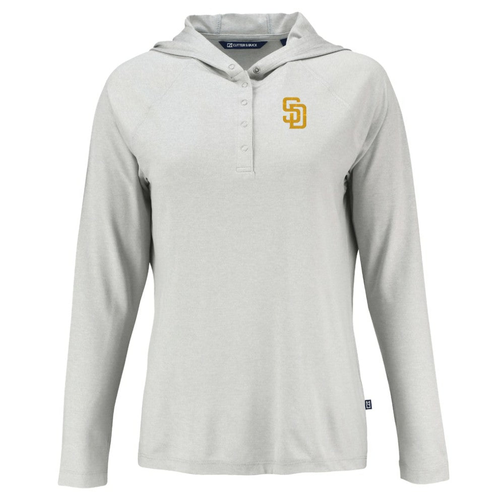 San Diego Padres Cutter & Buck Women's  Coastline Epic Comfort Eco Recycled Hoodie Raglan Long Sleeve T-Shirt - Gray