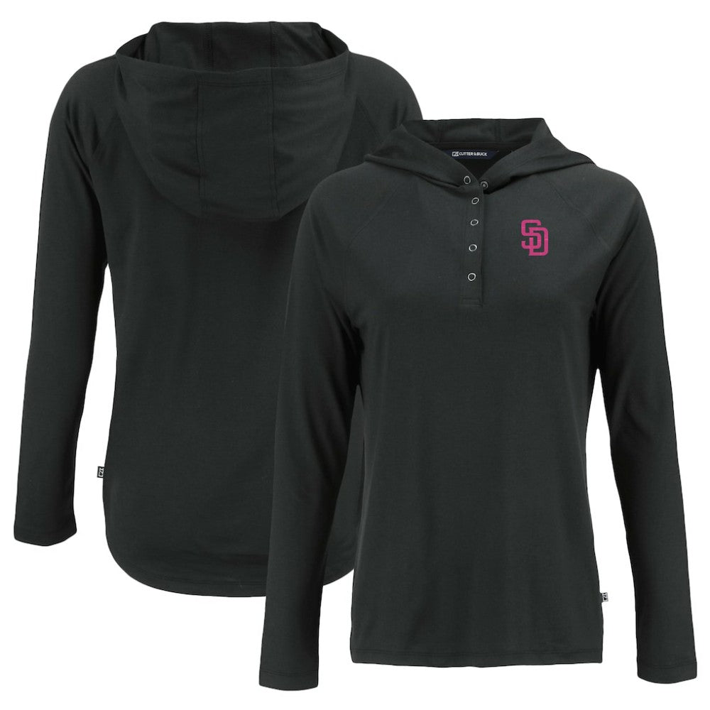 San Diego Padres Cutter & Buck Women's City Connect Coastline Epic Comfort Eco Recycled Hoodie Raglan Long Sleeve T-Shirt - Black