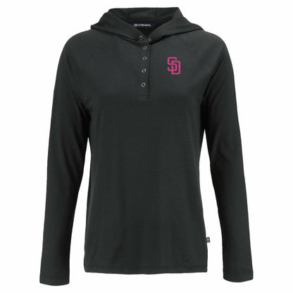 San Diego Padres Cutter & Buck Women's City Connect Coastline Epic Comfort Eco Recycled Hoodie Raglan Long Sleeve T-Shirt - Black